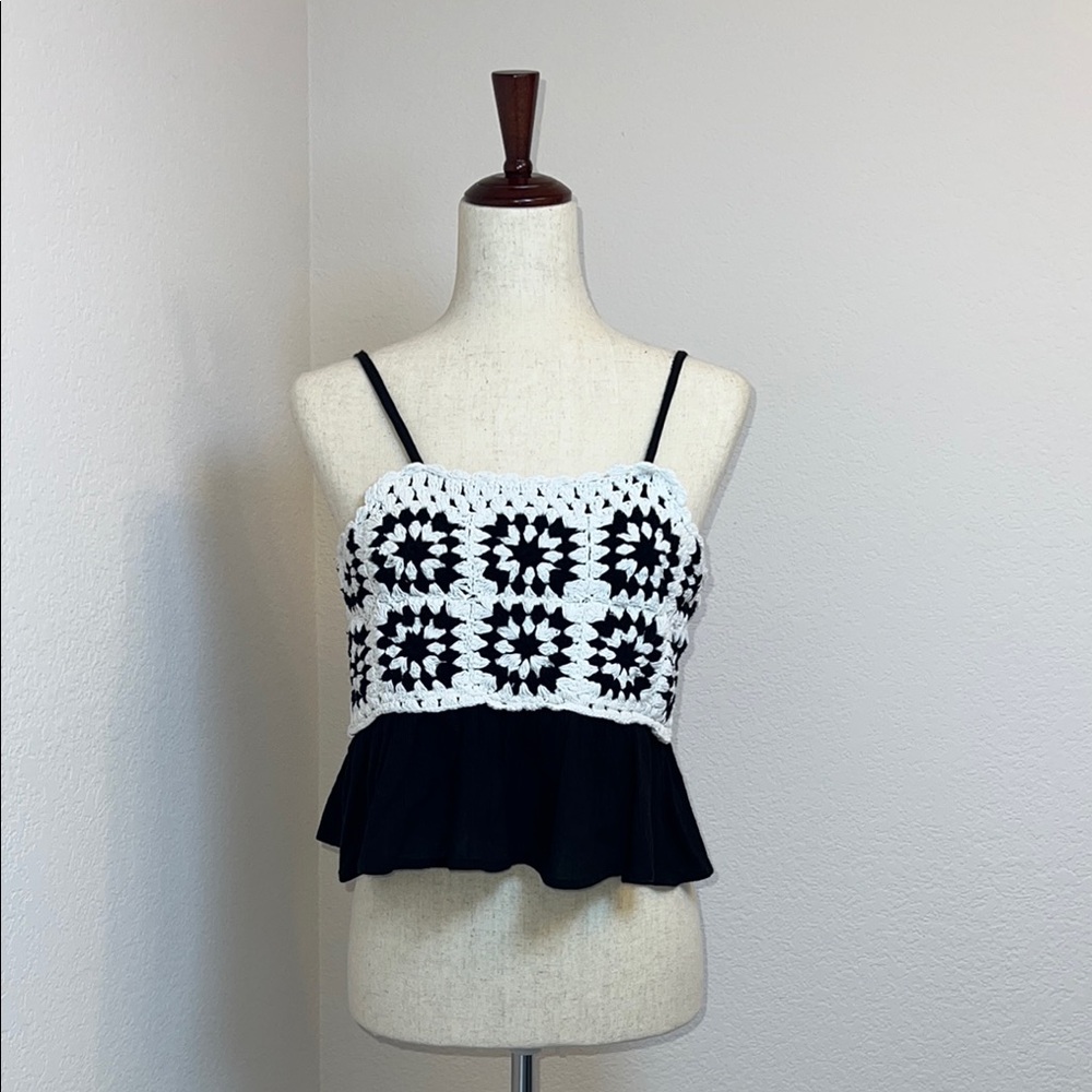 Rebellion Black and White Sleeveless Peplum Camisole